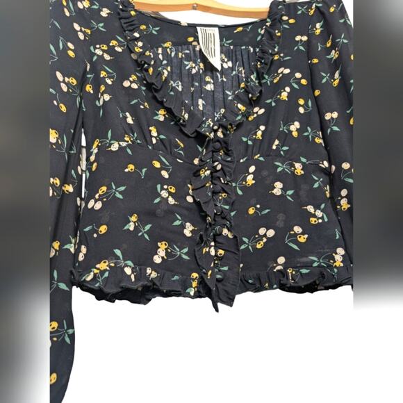 Free People Lemon Flower Printed Blouse Size XS - Picture 3 of 10